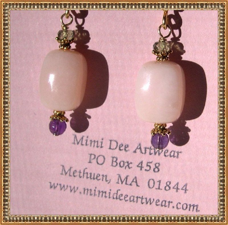 Gold on Sterling Pink Opal Green Sapphire Earrings
