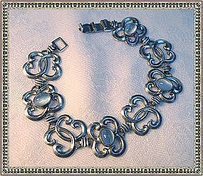 Vintage W R E Sterling Bracelet Blue Moonstone Glass