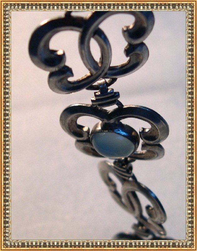 Vintage W R E Sterling Bracelet Blue Moonstone Glass