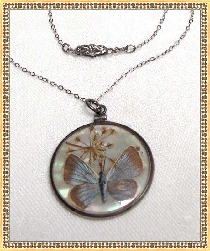 Vintage Butterfly Wing Pendant Necklace Sterling Silver