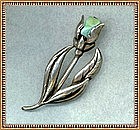 Arts Crafts Sterling Silver Pin Brooch Turquoise Tulip