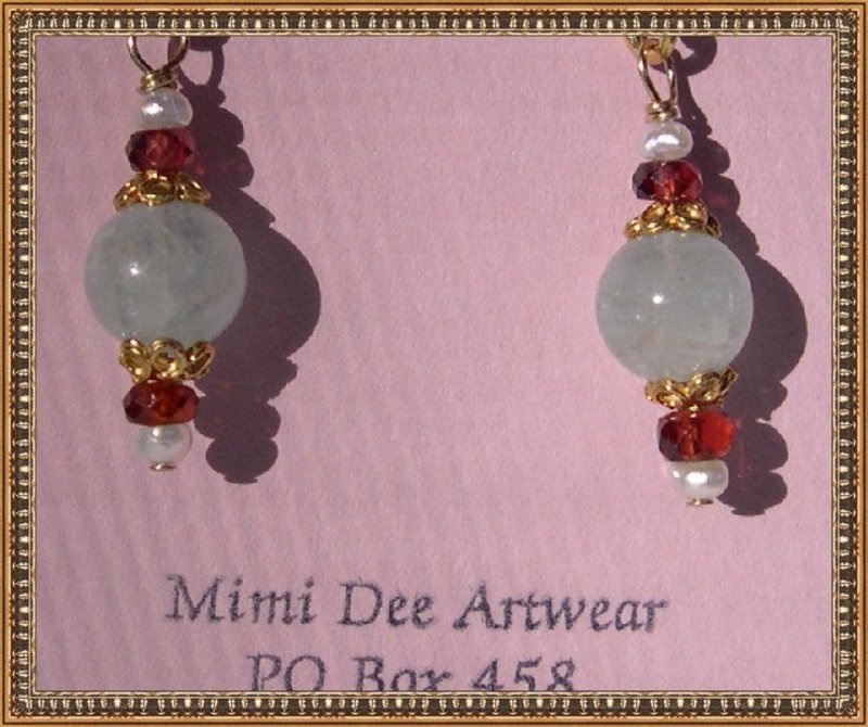 MIMI DEE 22K Vermeil Earrings Aquamarine Red Sapphire