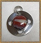 Vintage J. M. Sterling Silver Pendant Agate Lion in "C"