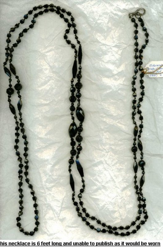 Vintage Victorian Black Glass Long Chain Necklace 6ft
