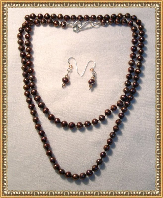 MIMI DEE Sterling Silver 36&quot; Brown Pearl Necklace Set