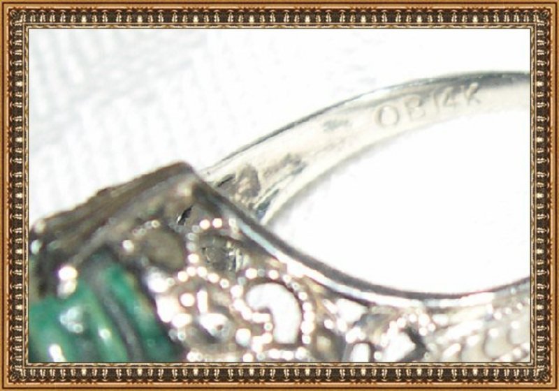 Vintage OB Ostby 14K White Gold Art Deco Ring Scarab