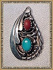 Vintage Sterling Silver Pendant Coral Turquoise Yazzie