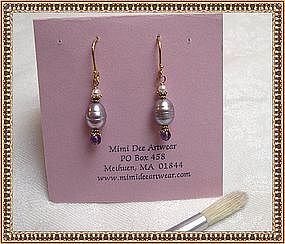 MIMI DEE 22K Vermeil Earrings Lavender Pearl Amethyst