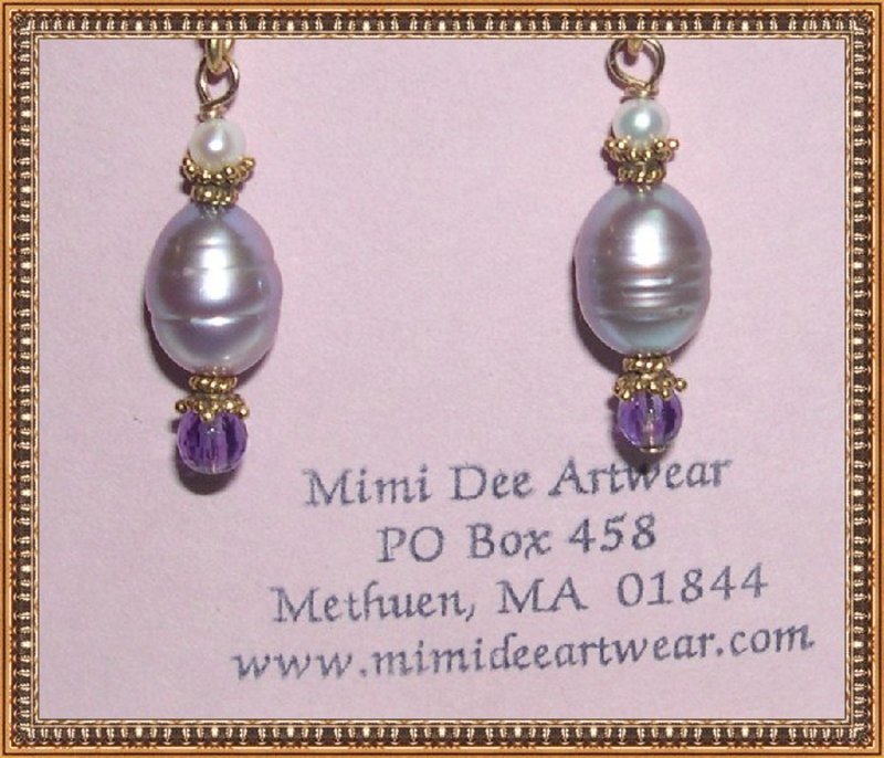 MIMI DEE 22K Vermeil Earrings Lavender Pearl Amethyst