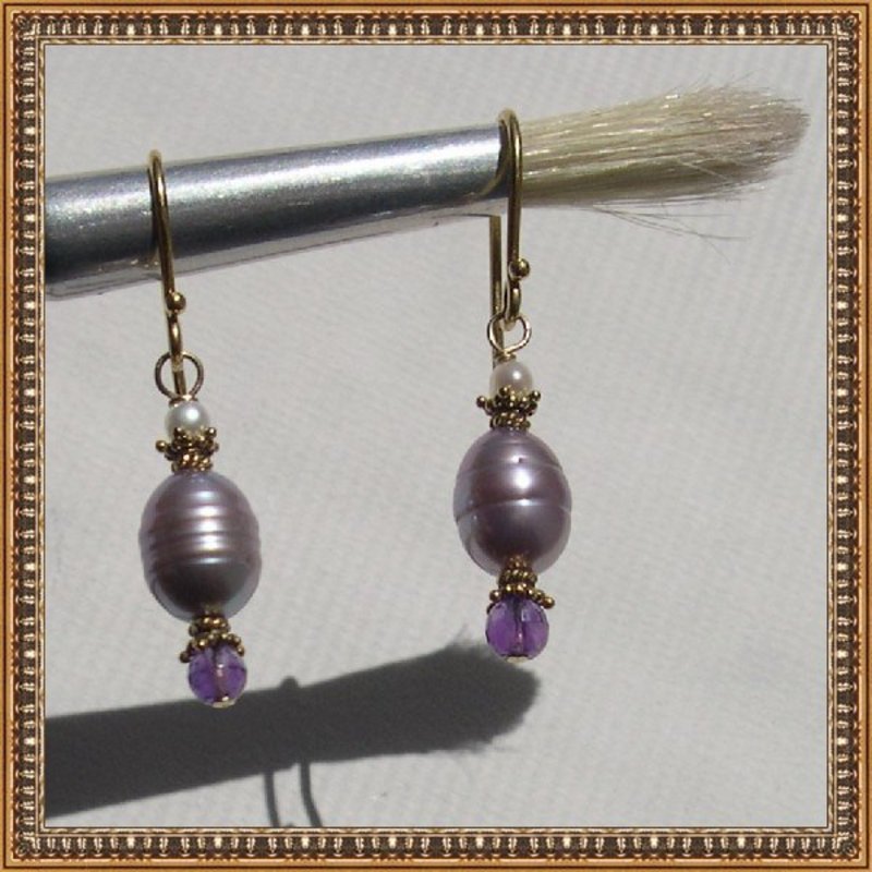 MIMI DEE 22K Vermeil Earrings Lavender Pearl Amethyst