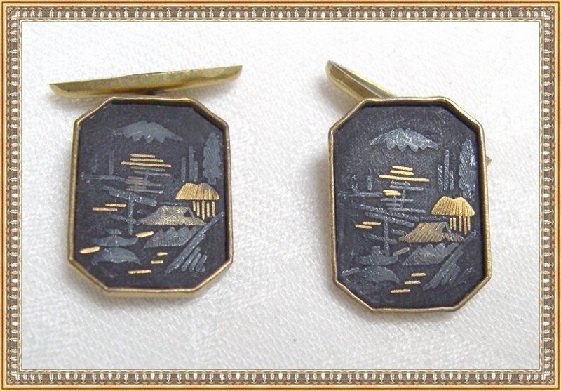 Signed Amita Japan Damascene Cufflinks Cuff Links