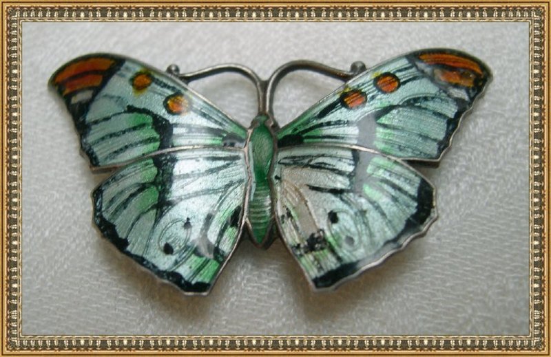 Vintage Sterling Enamel Butterfly Pin Signed "J A & S"