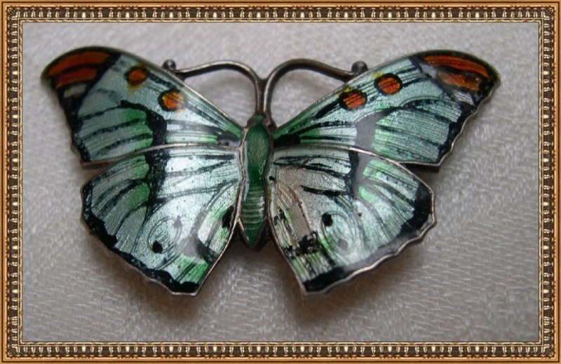 Vintage Sterling Enamel Butterfly Pin Signed &quot;J A &amp; S&quot;