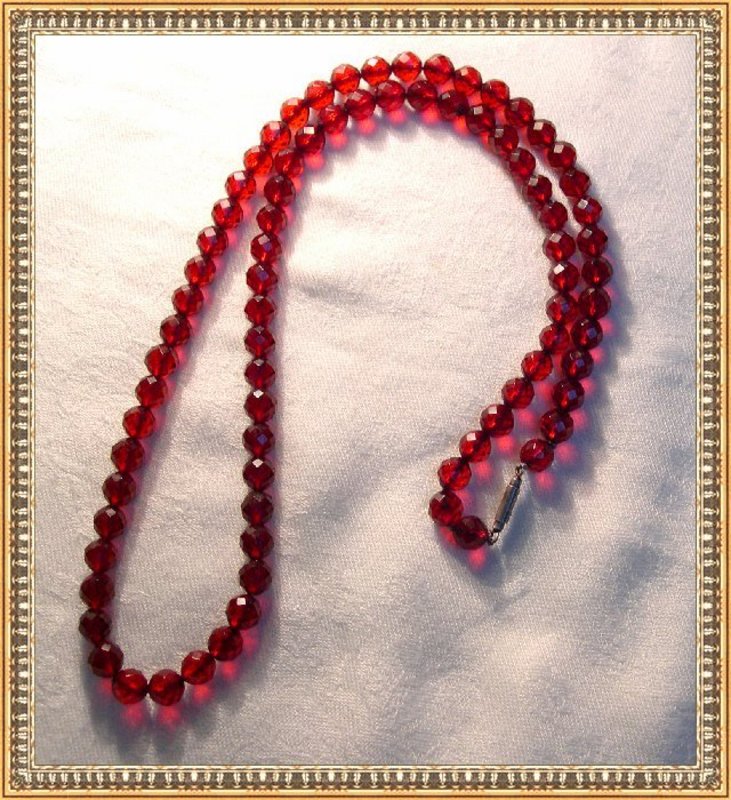 Early Vintage Cherry Amber Necklace Sterling Silver