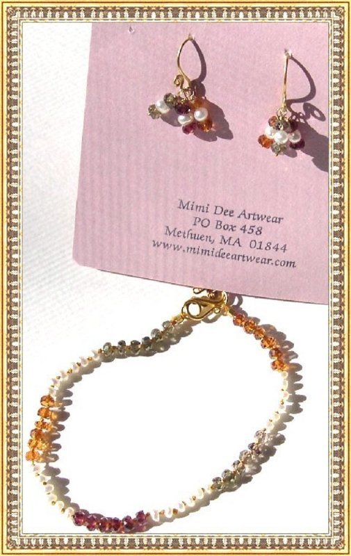 18K Gold Multi Color Sapphire Pearl Earrings - Bracelet