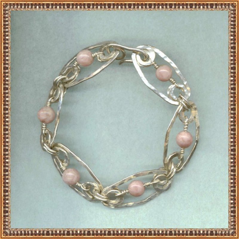 MIMI DEE Sterling Silver Hammered Bracelet Rhodocrosite