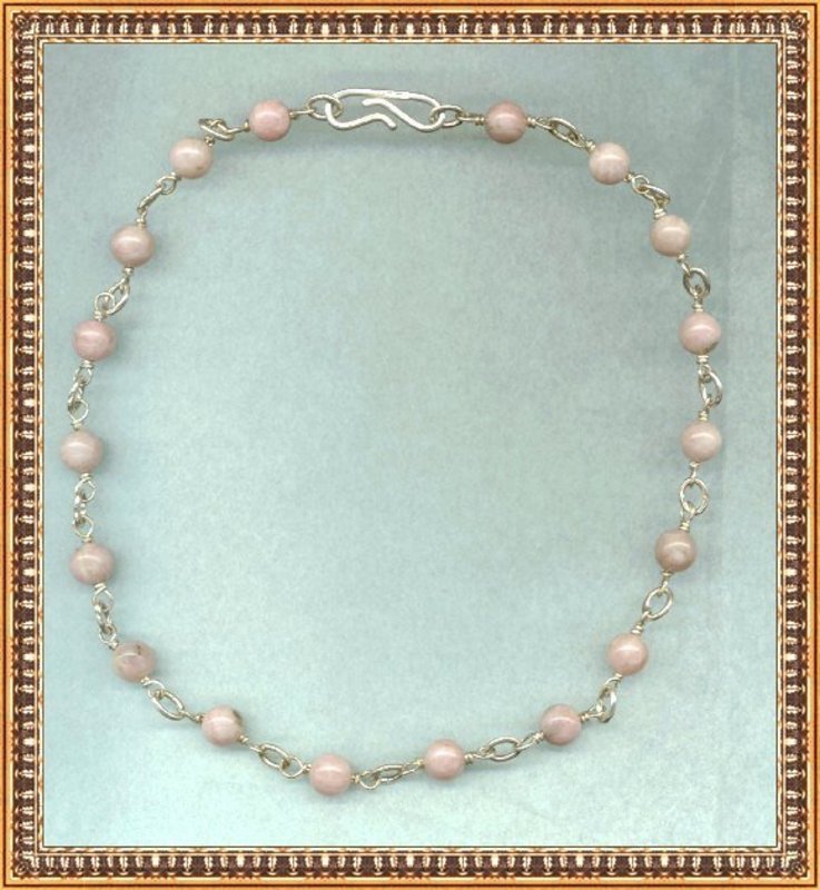 MIMI DEE Sterling Silver Necklace Choker Rhodocrosite