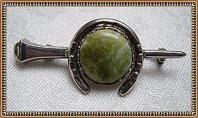 Vintage W. B. s Sterling Silver Pin Green Mottled Cab