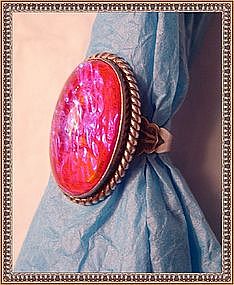 Vintage Harvey Era Jelly Opal Sterling Ring "JP" Art