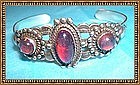 Vintage Sterling Bracelet Cuff Jelly Opal Glass Dragon's Breath