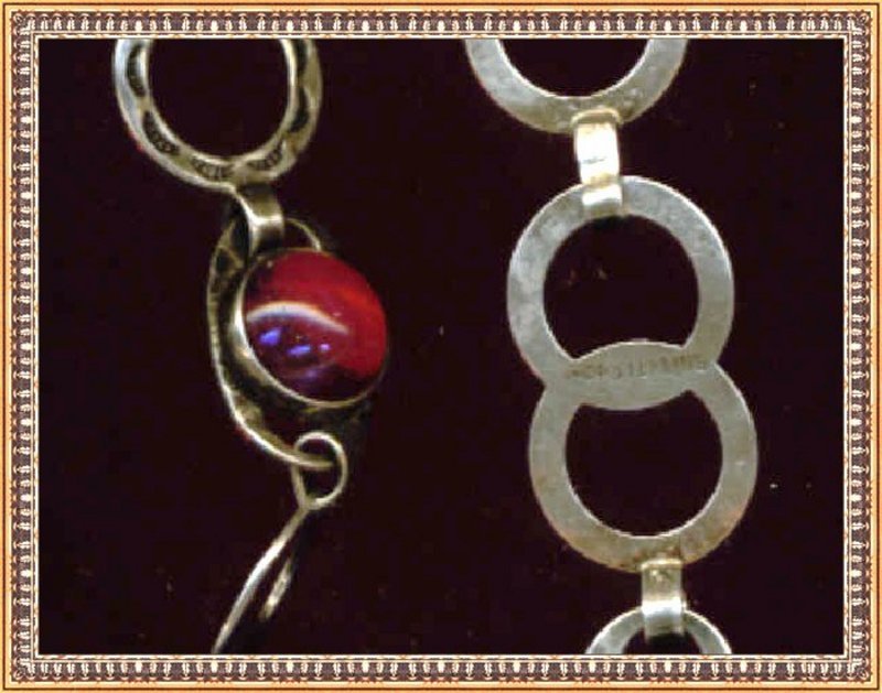 Vintage Sterling Necklace Jelly Opal Art Glass Dragon's Breath