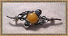 Vintage 800 Silver Pin Brooch Butterscotch Amber Marks