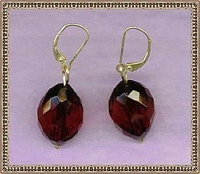 MIMI DEE 14K Gold Cherry Red Bead Earrings