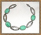 Green Peking Glass Art Deco Hammered Czecho Bracelet