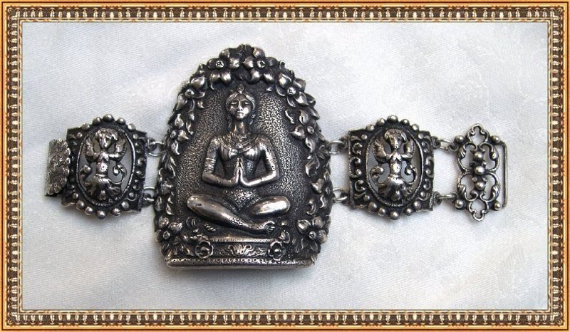 Vintage Gino M Peruzzi Sterling Silver Bracelet Figural Lotus