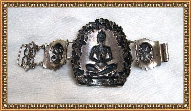 Vintage Gino M Peruzzi Sterling Silver Bracelet Figural Lotus