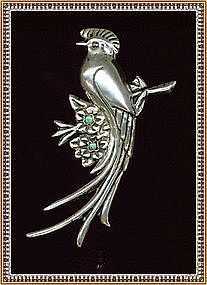 Vintage Bold Silver Mexico Repousse Bird Brooch