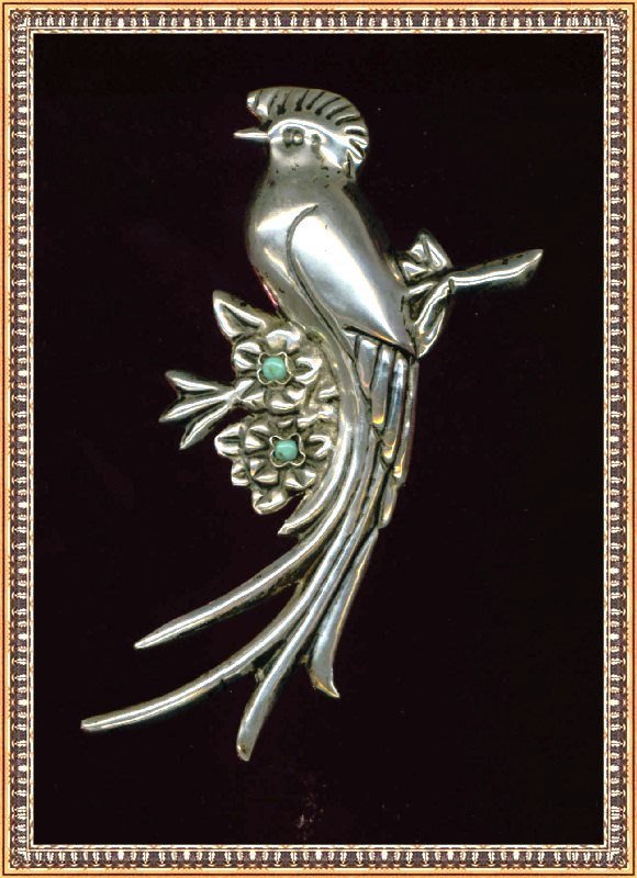 Vintage Bold Silver Mexico Repousse Bird Brooch