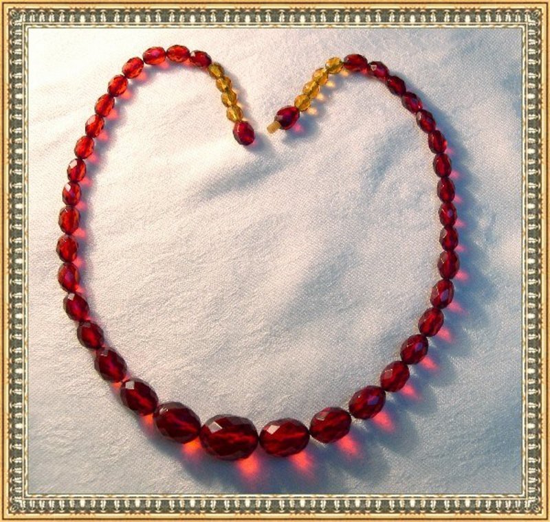 Early Vintage Red Cherry Amber Choker Necklace Faceted