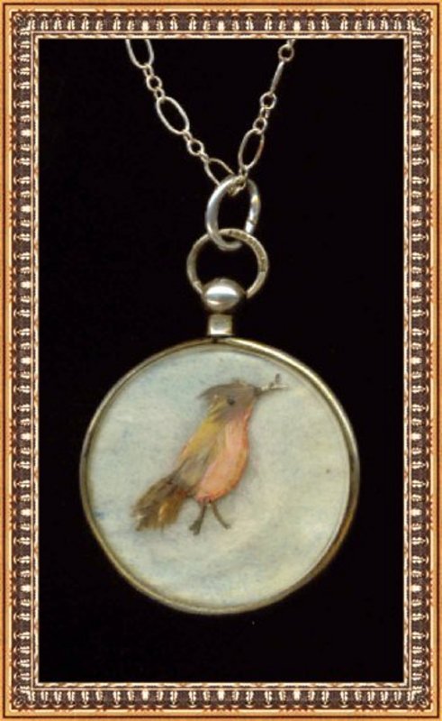 Vintage Antique F &amp; B Sterling Silver Necklace Bird