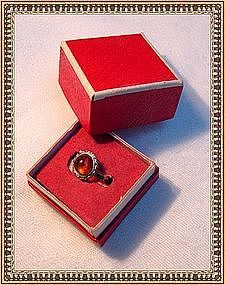 Vintage 800 Silver Amber Ring "MR" in Signed Red Box