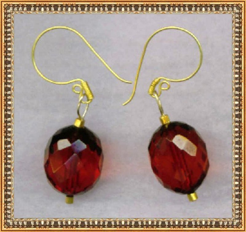 18K GOLD Faceted Cherry Red Earrings
