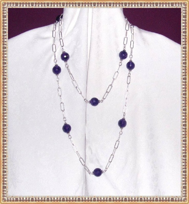 Signed Sterling Silver Amethyst Necklace 330 Carats