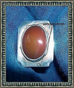 Vintage Unmarked Sterling Silver Ring Carnelian Cab Modernist