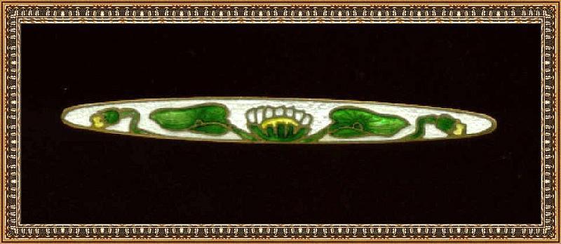 Vintage Antique Art Nouveau Enamel Pin Brooch Green Wht