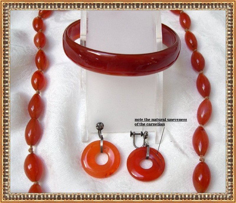 Vintage Sterling Earrings Carnelian Necklace Bangle