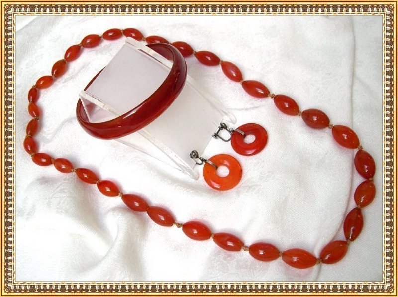 Vintage Sterling Earrings Carnelian Necklace Bangle