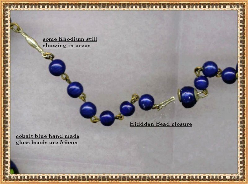Vintage Necklace Green Cobalt Blue Glass Beads Foil