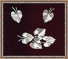 Vintage Sterling Silver Rhodium Leaf Pin Earrings Set