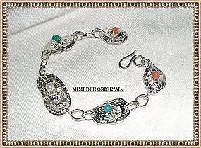 Signed MIMI DEE Fine Silver Bracelet Coral Hand Built