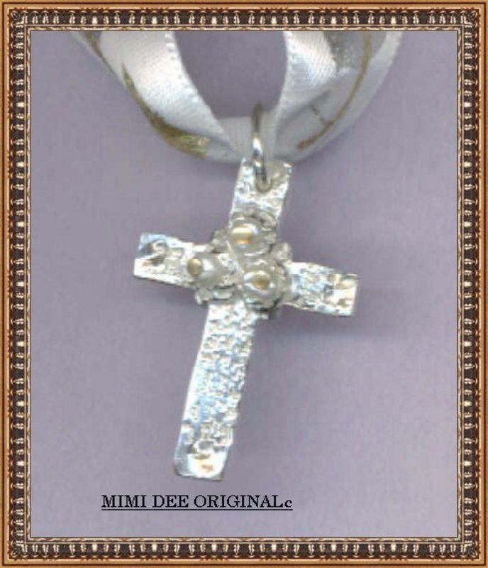 Marked HANDMADE Highest Silver Cross 3 White Pearls