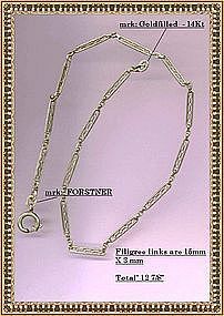 Vintage 14K Gold Fill Filigree Forstner Watch Chain