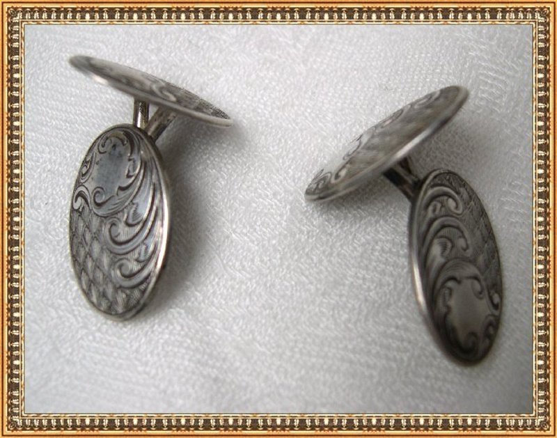 Antique Nouveau Double Sided Sterling Silver Cufflinks