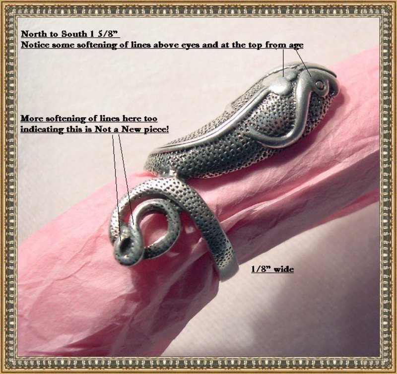 Vintage Sterling Silver Snake Ring Cobra Figural Mark