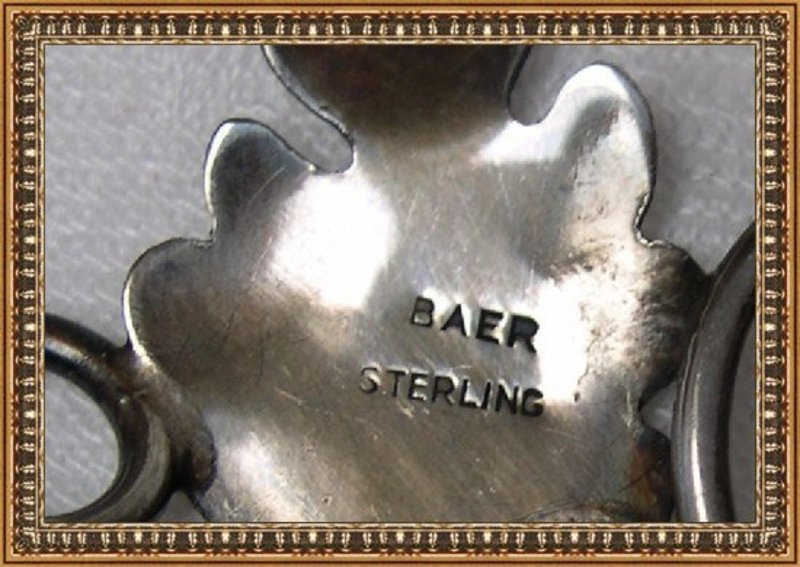 Vintage Signed BAER Sterling Silver Pin Leaf Hand Made