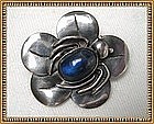 Vintage Mystery Reward Sterling Silver Pin Bug Flower Blue Cab